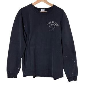 Distressed Graphic Pullover Crew Neck Sweatshirt Navy Blue Gray Moody Rain Cloud